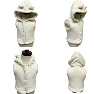 Carters Baby Girl Cream Faux Fur Snap Up Hooded Animal Ear Vest Jacket 12 Months